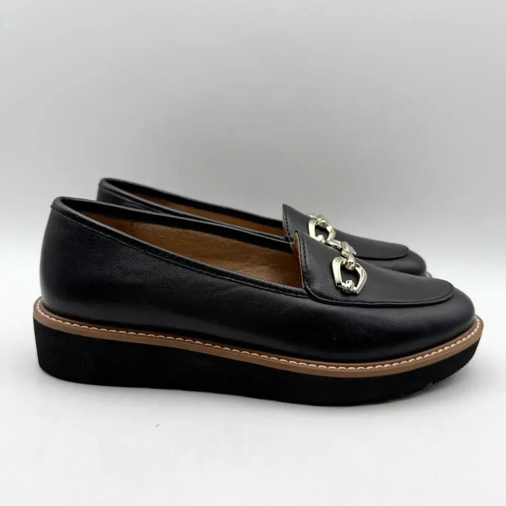 Naturalizer Womens Adiline-Bit Flat Loafers US 6 Wide EU 36 Black Leather EUC